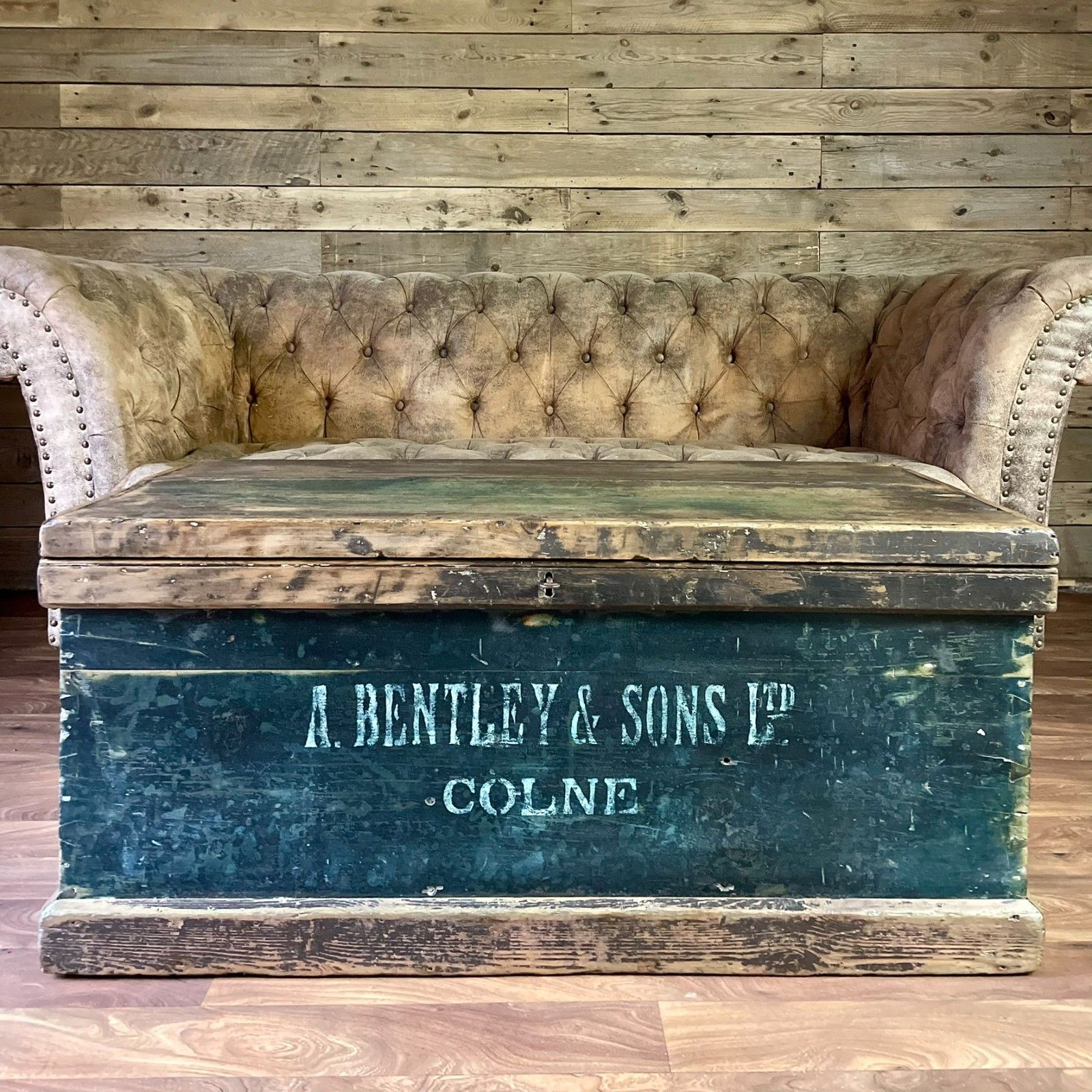 Antique Carpenters Industrial Chest, Large Wooden Storage Trunk & Key photo furniture