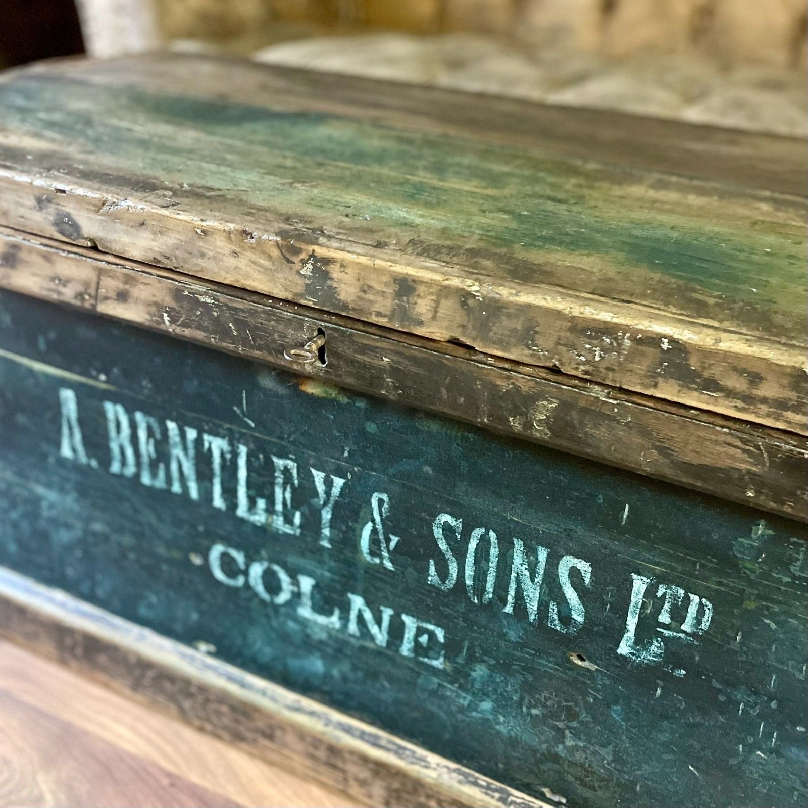 Antique Carpenters Industrial Chest, Large Wooden Storage Trunk & Key photo 775.0