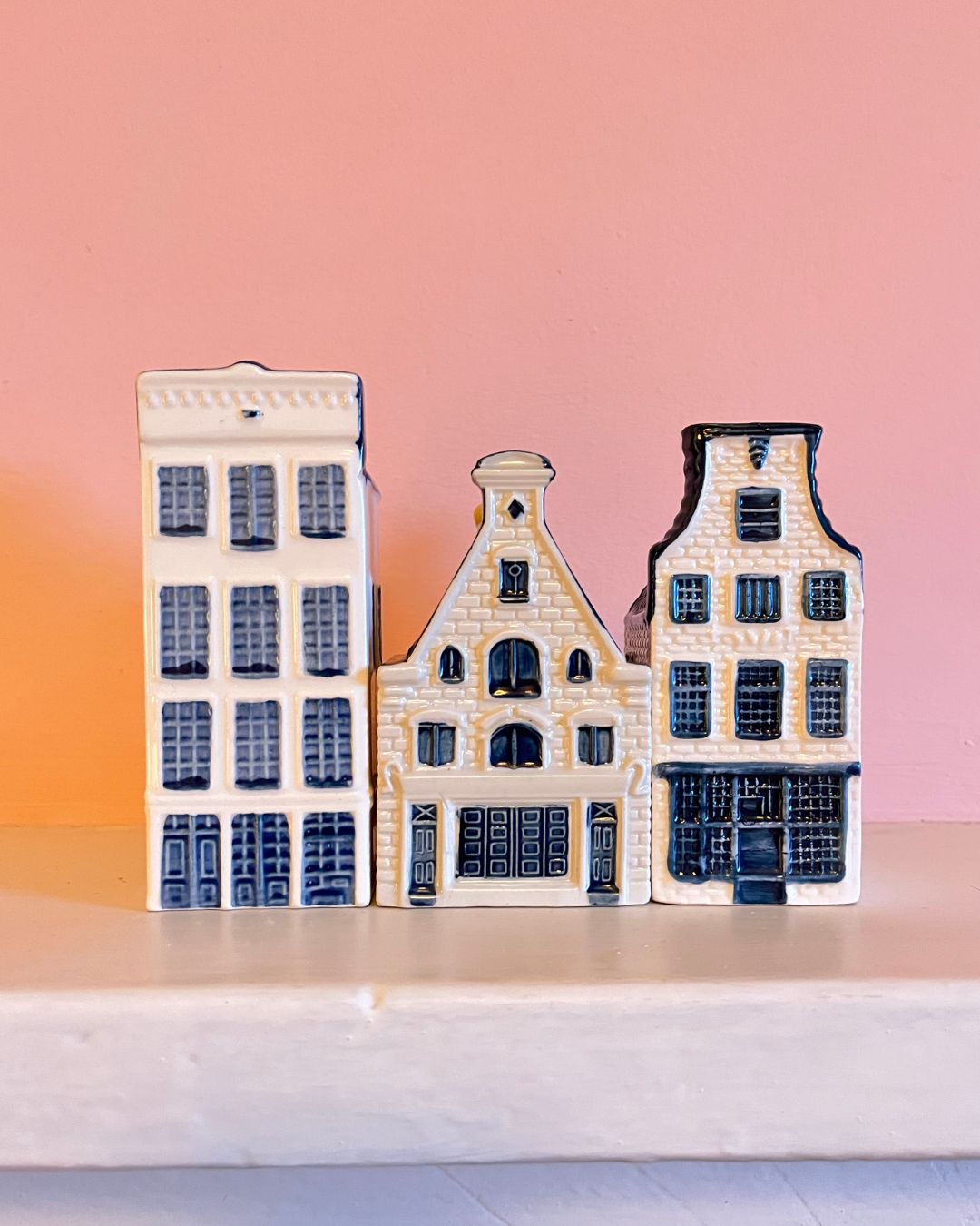 A Set Of 3 Blue Deflt Ceramic Dutch Canal Side Houses