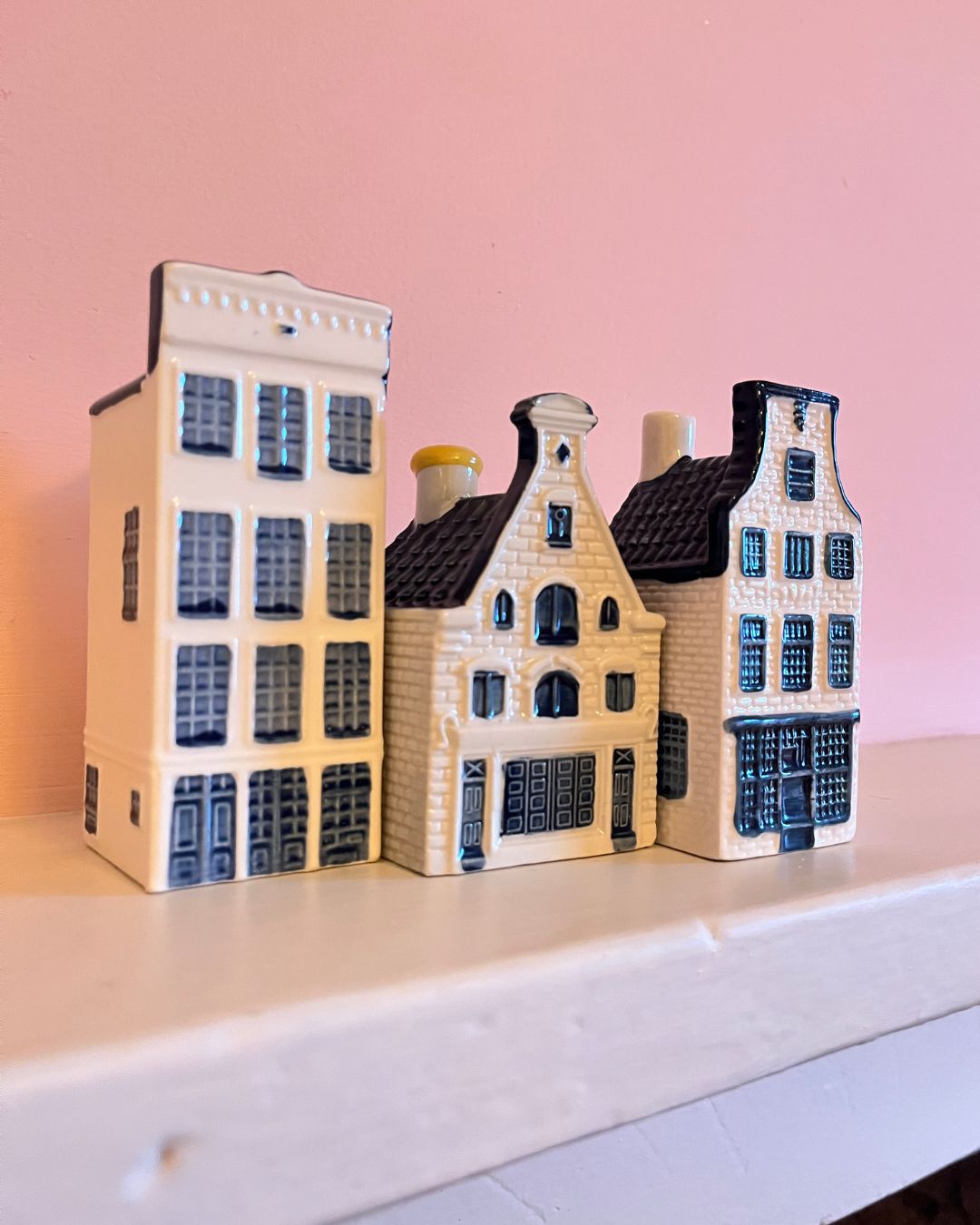 A Set Of 3 Blue Deflt Ceramic Dutch Canal Side Houses photo Home Decor