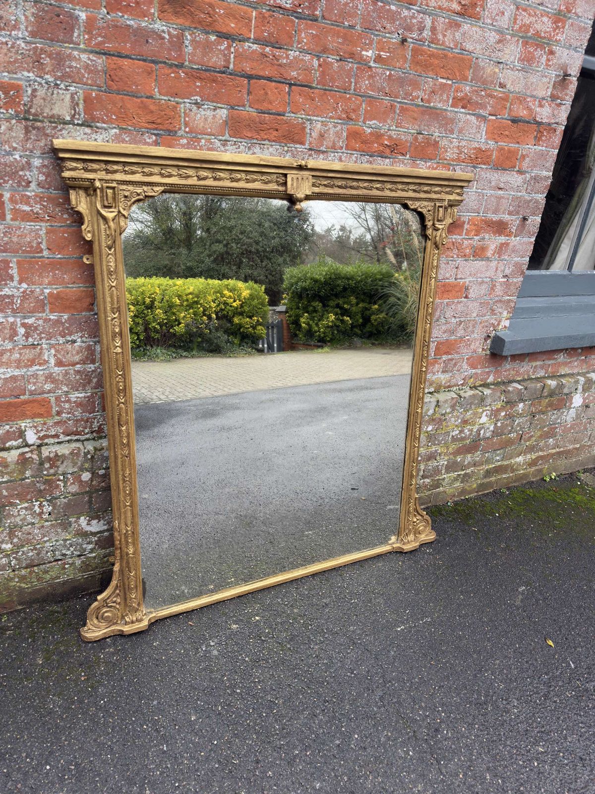 A Delightful Large Antique English 19th C Gilt Overmantle Mirror.