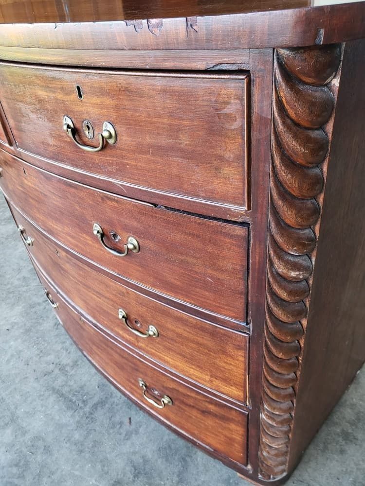 Antique Victorian Bow Front 2 Over 3 Chest Of Drawers Rope Columns photo vinterior