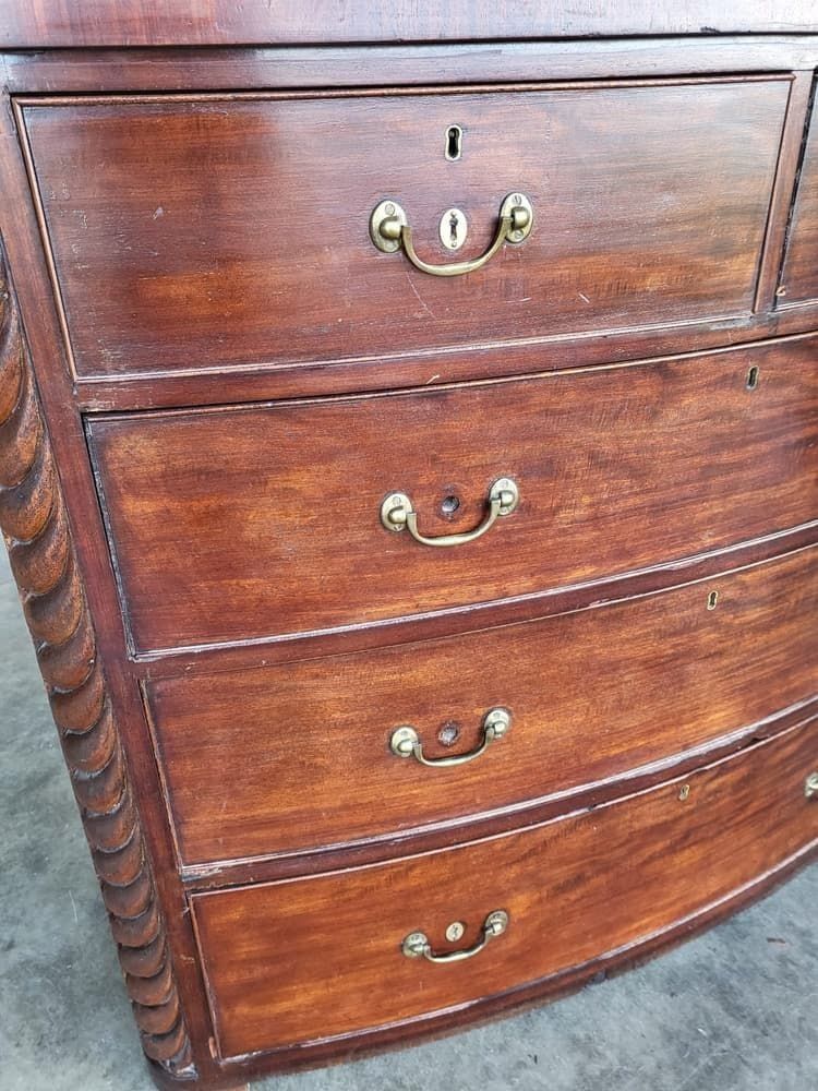 Antique Victorian Bow Front 2 Over 3 Chest Of Drawers Rope Columns photo buy