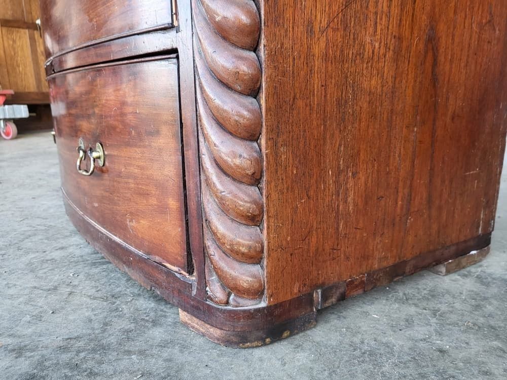 Furniture Antique Victorian Bow Front 2 Over 3 Chest Of Drawers Rope Columns photo