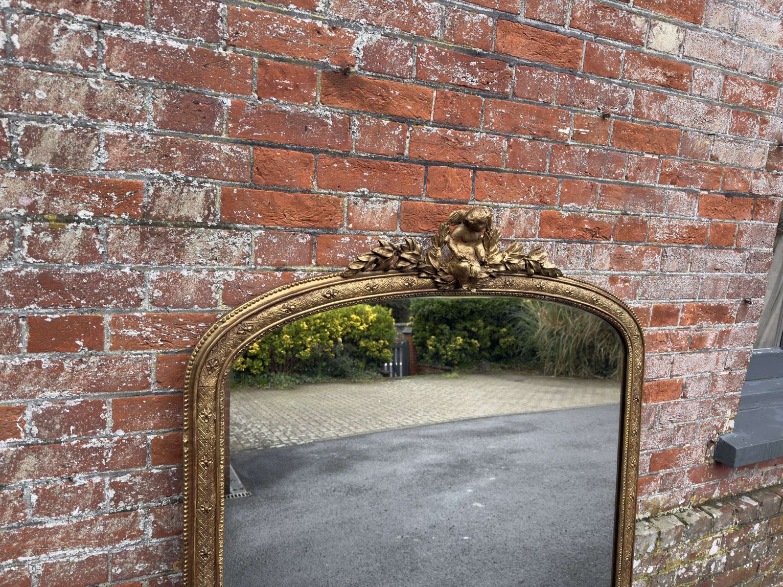 A Spectacular Large Antique English 19th C Arched Top Gilt Overmantle Mirror. photo Home Decor