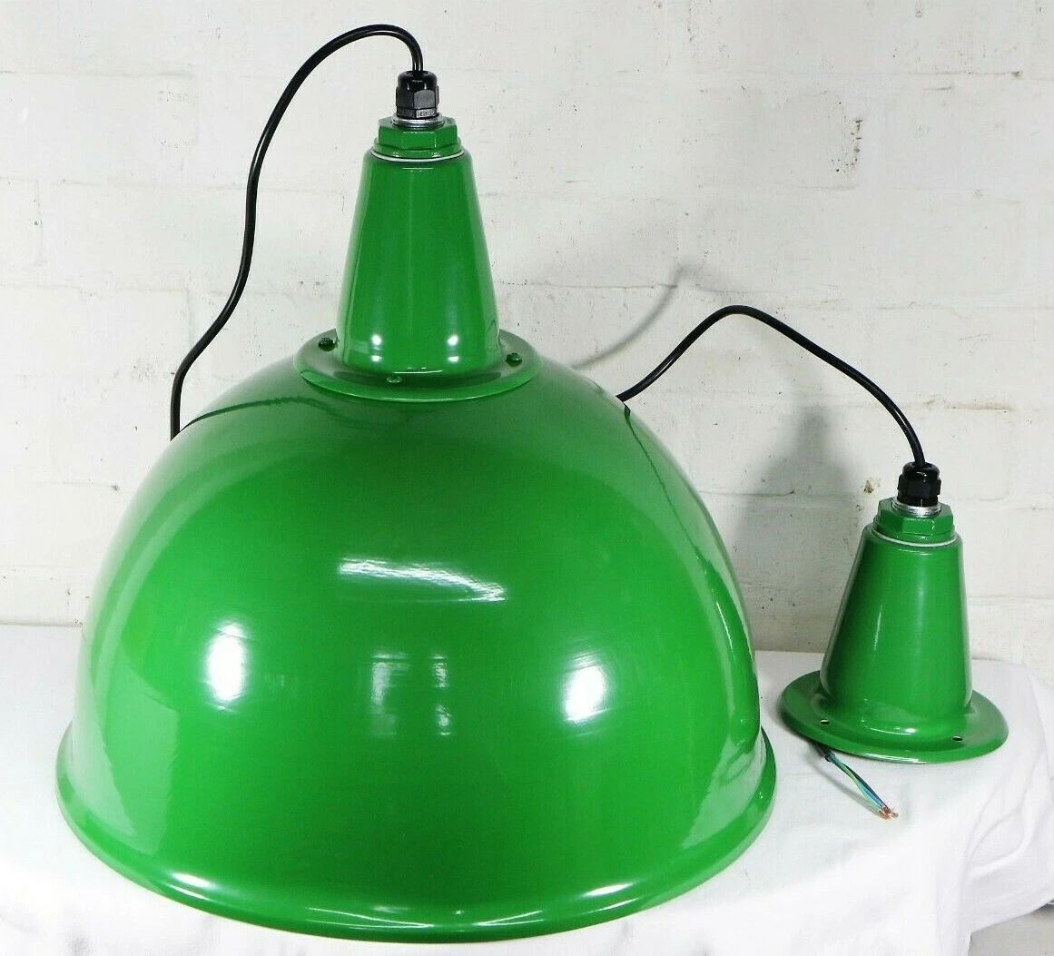 Lighting Ceiling Pendant A Large Green Spun Alloy Good Quality Retro Design And 1950's Style   Long Drop And Lightweight photo