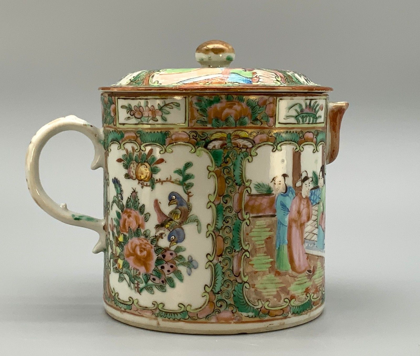 Large 19thc Chinese Export Famille Rose Porcelain Barrel Form Coffee Pot & Cover photo 335.0