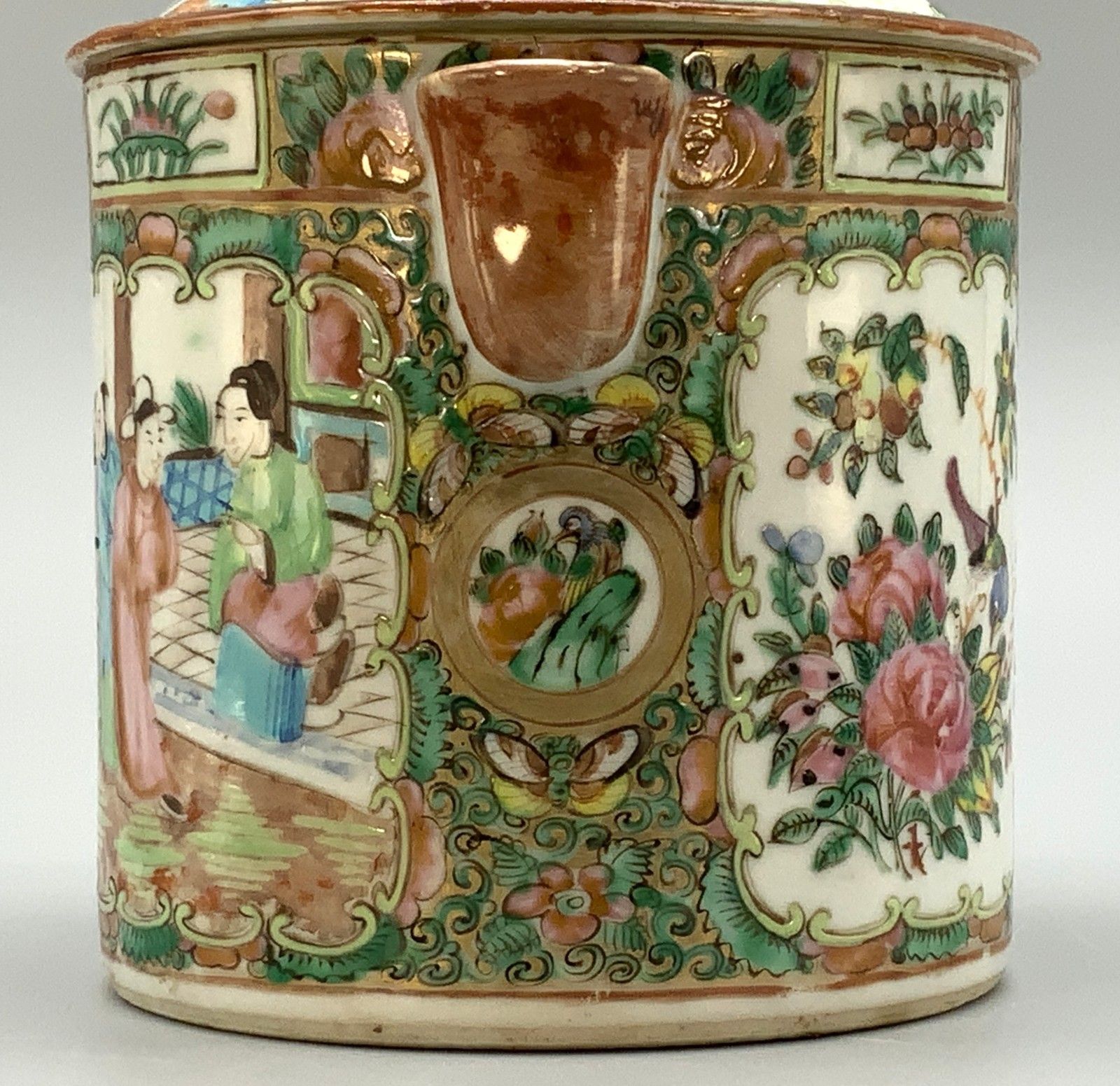 photo for sale Large 19thc Chinese Export Famille Rose Porcelain Barrel Form Coffee Pot & Cover