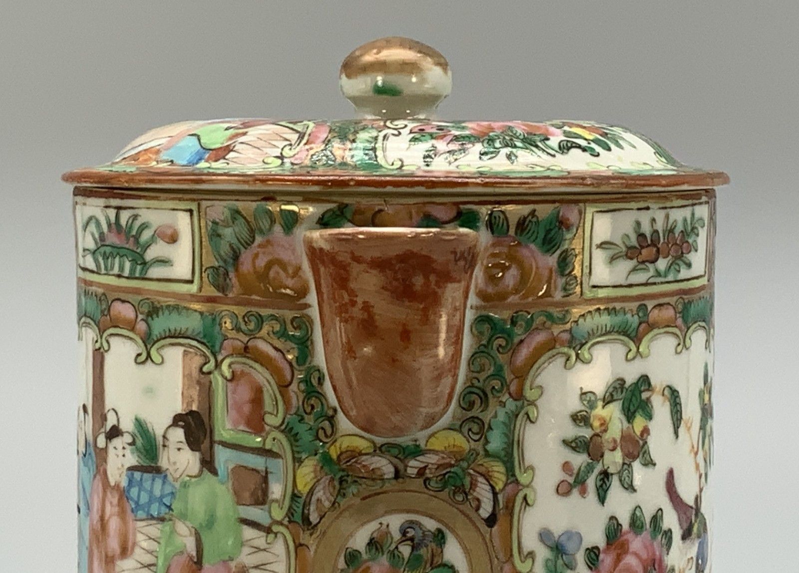 Home Decor Large 19thc Chinese Export Famille Rose Porcelain Barrel Form Coffee Pot & Cover photo