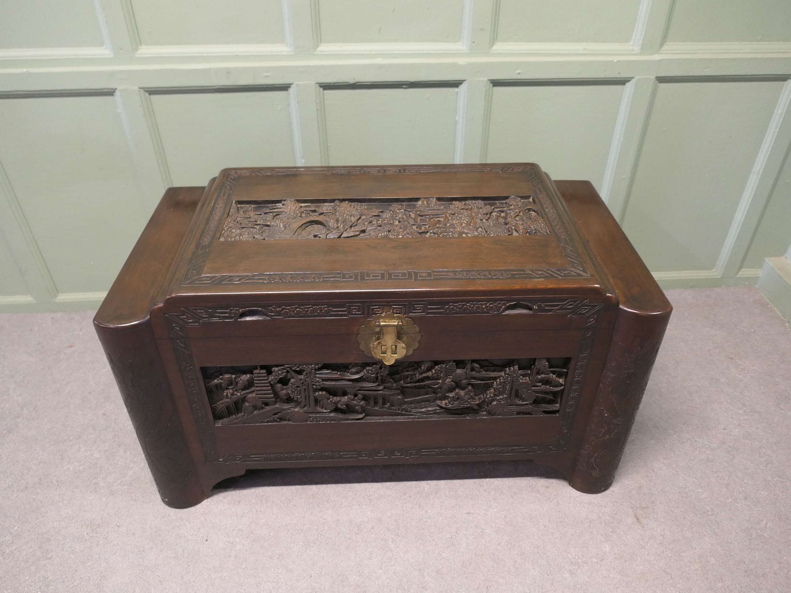 Art Deco Oriental Carved Camphor Wood Chest Beautiful Carved Chest photo 594.0