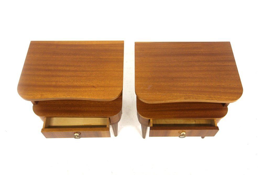 Swedish Modern Mahogany Bedside Tables, Sweden, 1940s, Set Of 2 photo for sale
