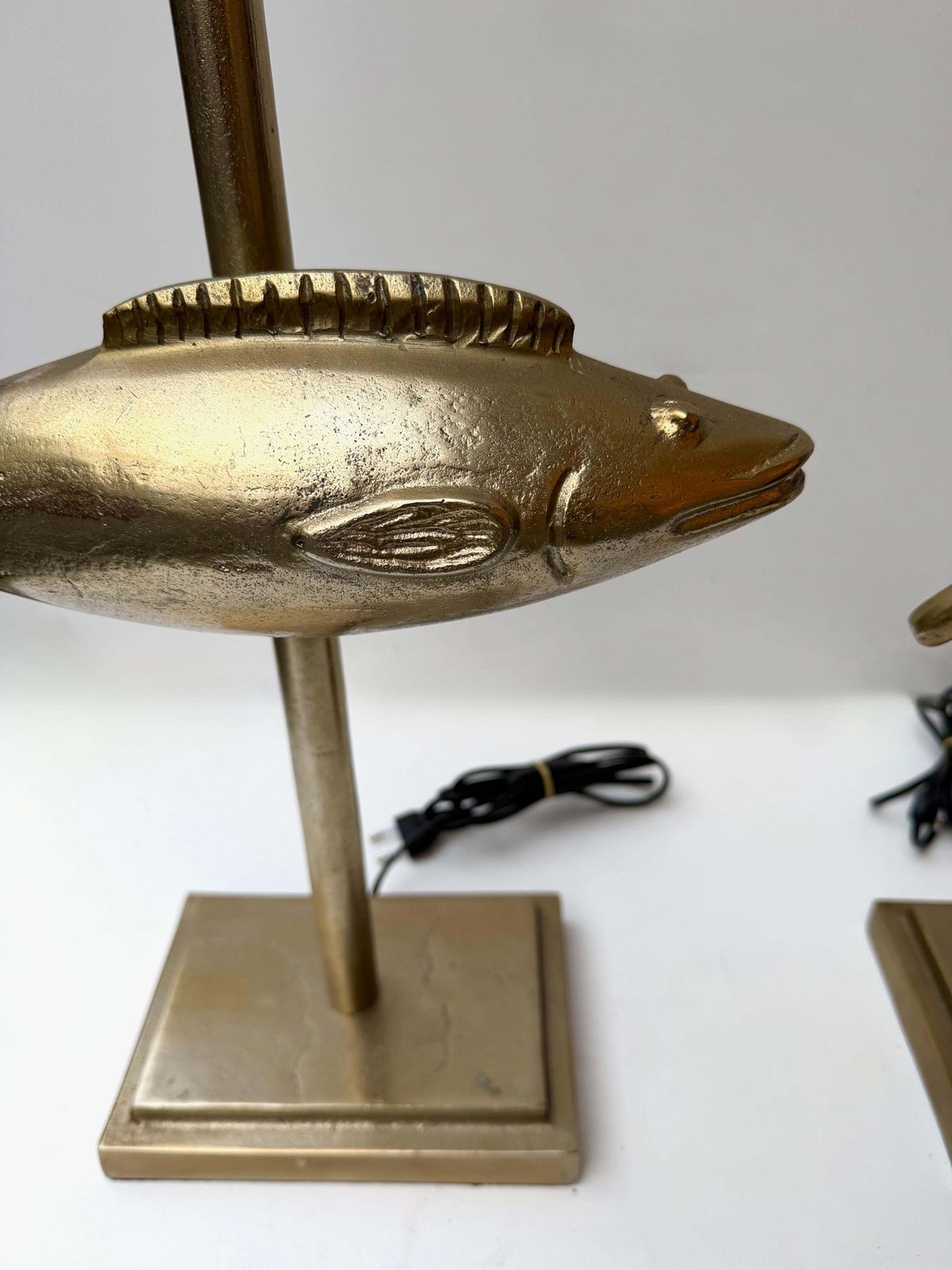 Pair Of Fish Lamps Gilt Metal. France, 1990s photo buy