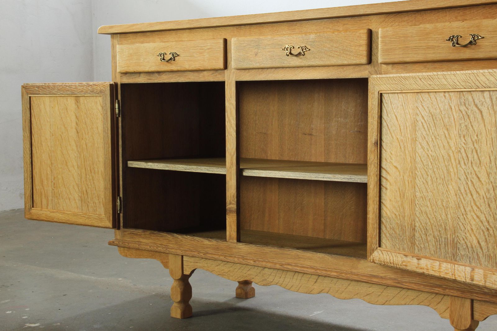 photo for sale Vintage 1970s Danish Oak Low Cabinet / Sideboard, Henning Kjærnulf Style