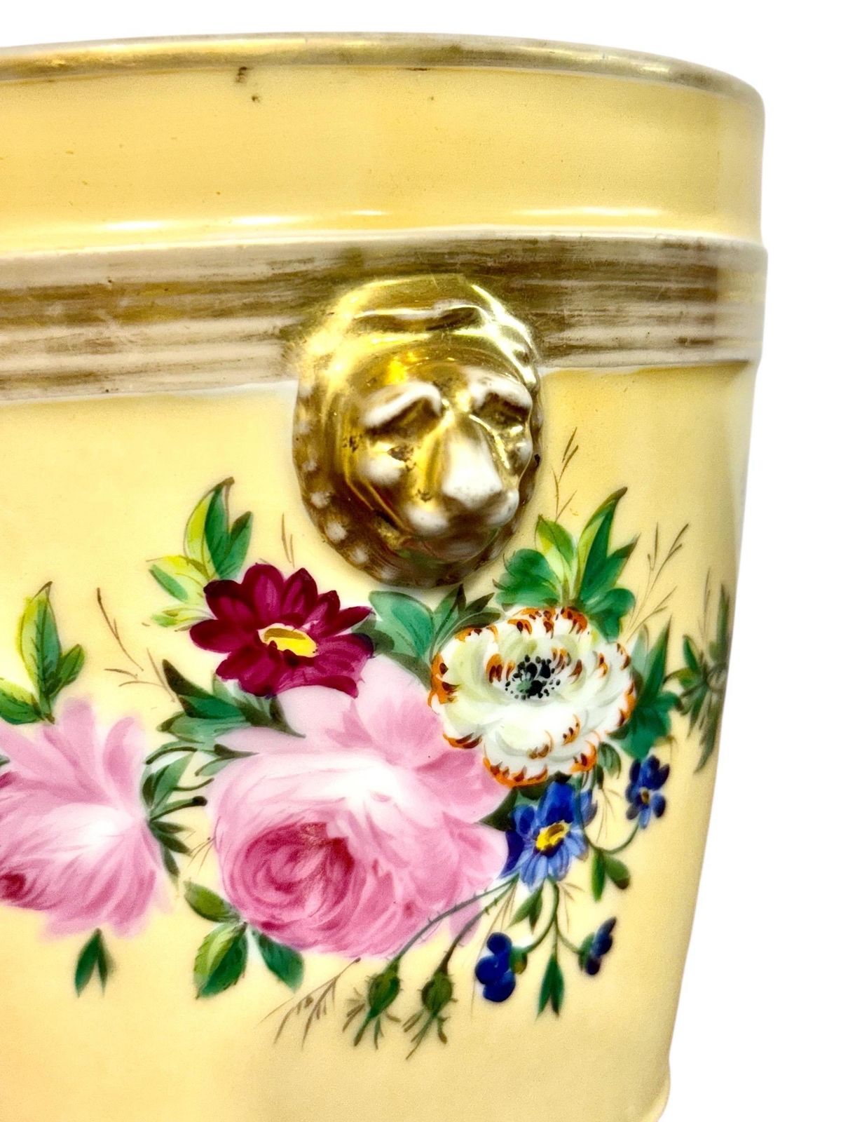 19th Century Paris Porcelain Cache Pot With Hand Painted Flowers photo buy