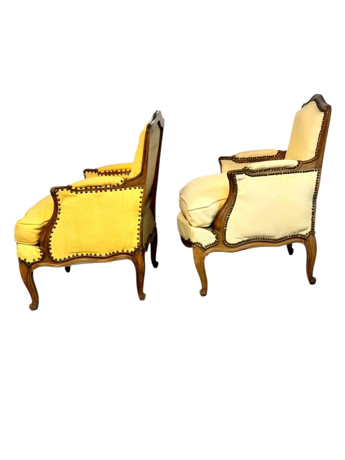 Pair Of Walnut Bergère Armchairs, France 19th Century photo for sale