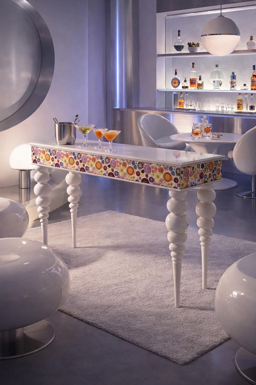photo vintage Italian Space Age Cocktail Console By Ken Scott With Original Fabric