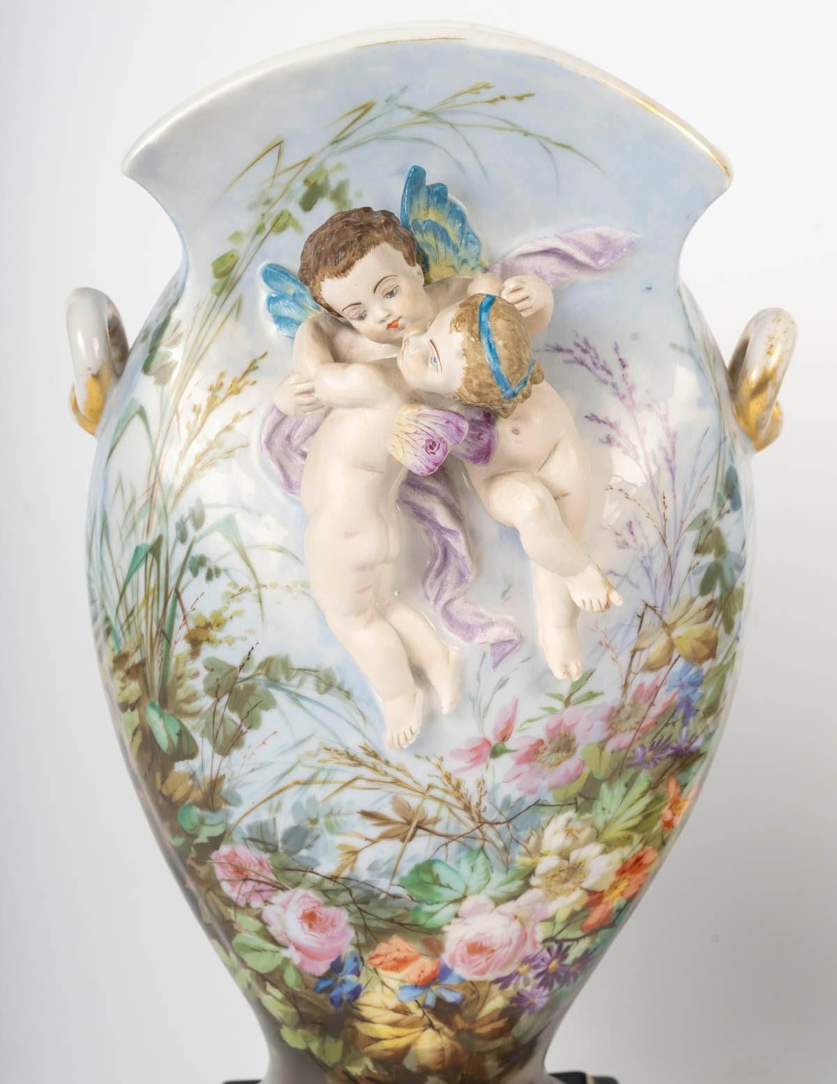 Pair Of Paris Porcelain Vases, 19th Century, Napoleon III Period. photo furniture