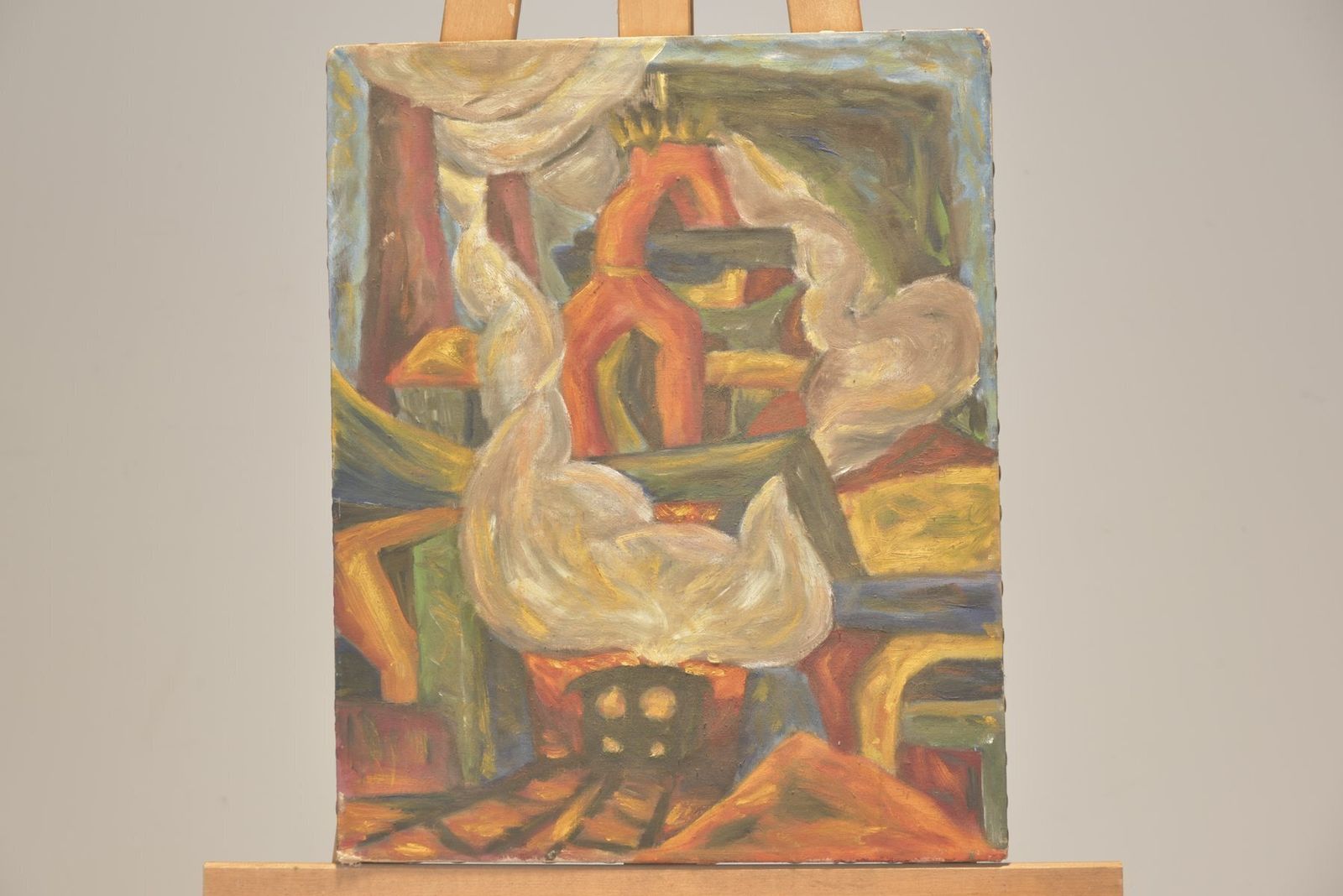 Oil Painting, Germany, Around 1925, Locomotive Under Blast Furnace
