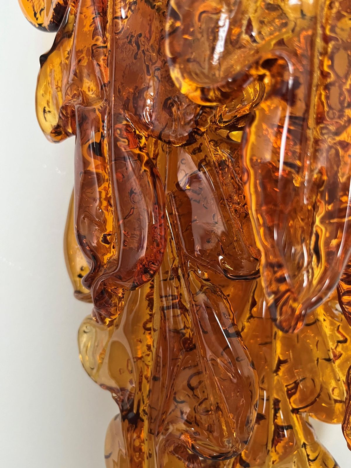 photo for sale Italian Midcentury Pair Of Amber Murano Leaf Wall Sconces By Mazzega, 1970s