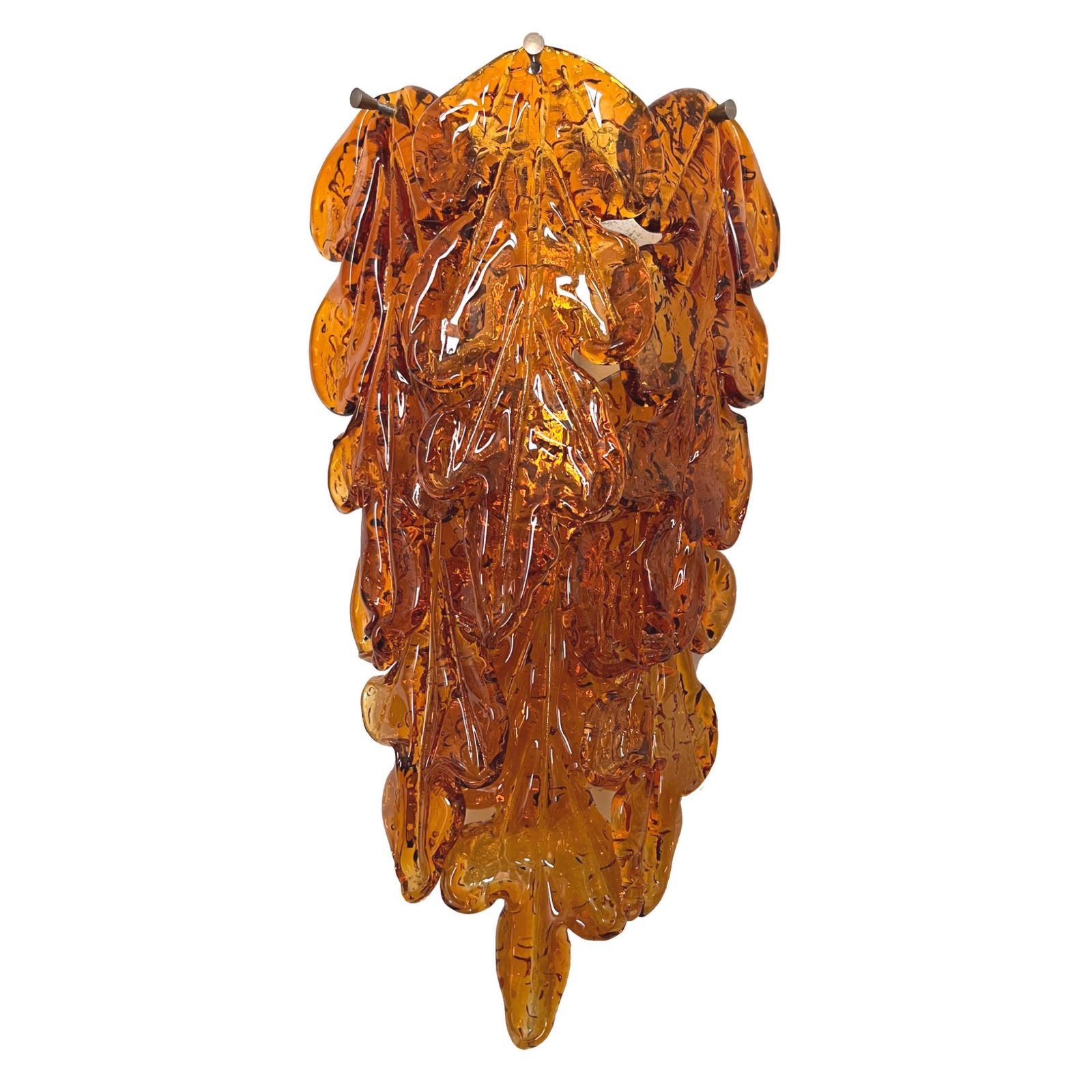 Lighting Italian Midcentury Pair Of Amber Murano Leaf Wall Sconces By Mazzega, 1970s photo