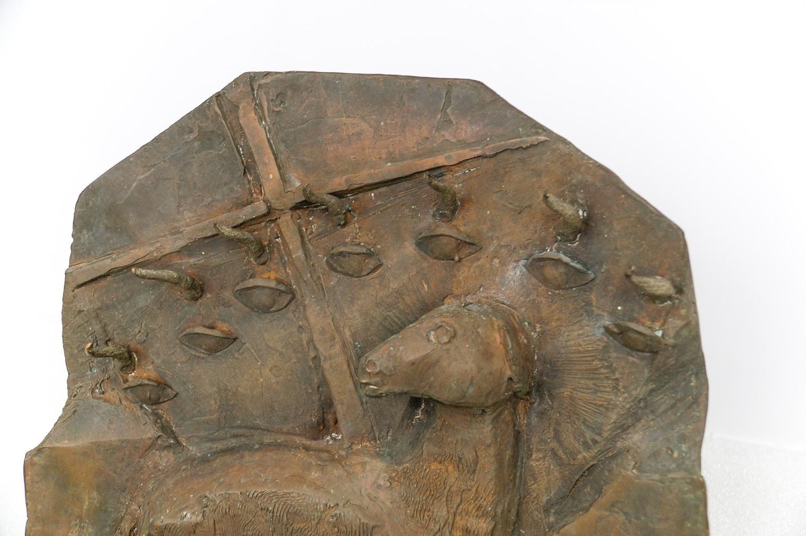 Lamb On Bible With Chalice – Bronze Wall Plaque From An Eastern European Church photo vintage