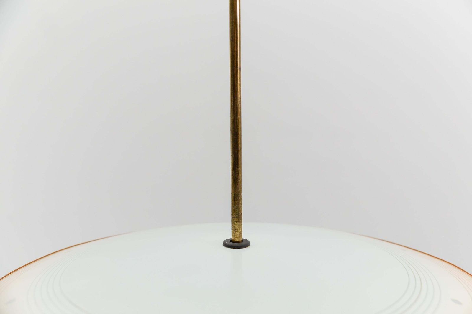 Lighting Beautiful Mid Century Modern Hanging Lamp In Glass And Brass, 1950s photo