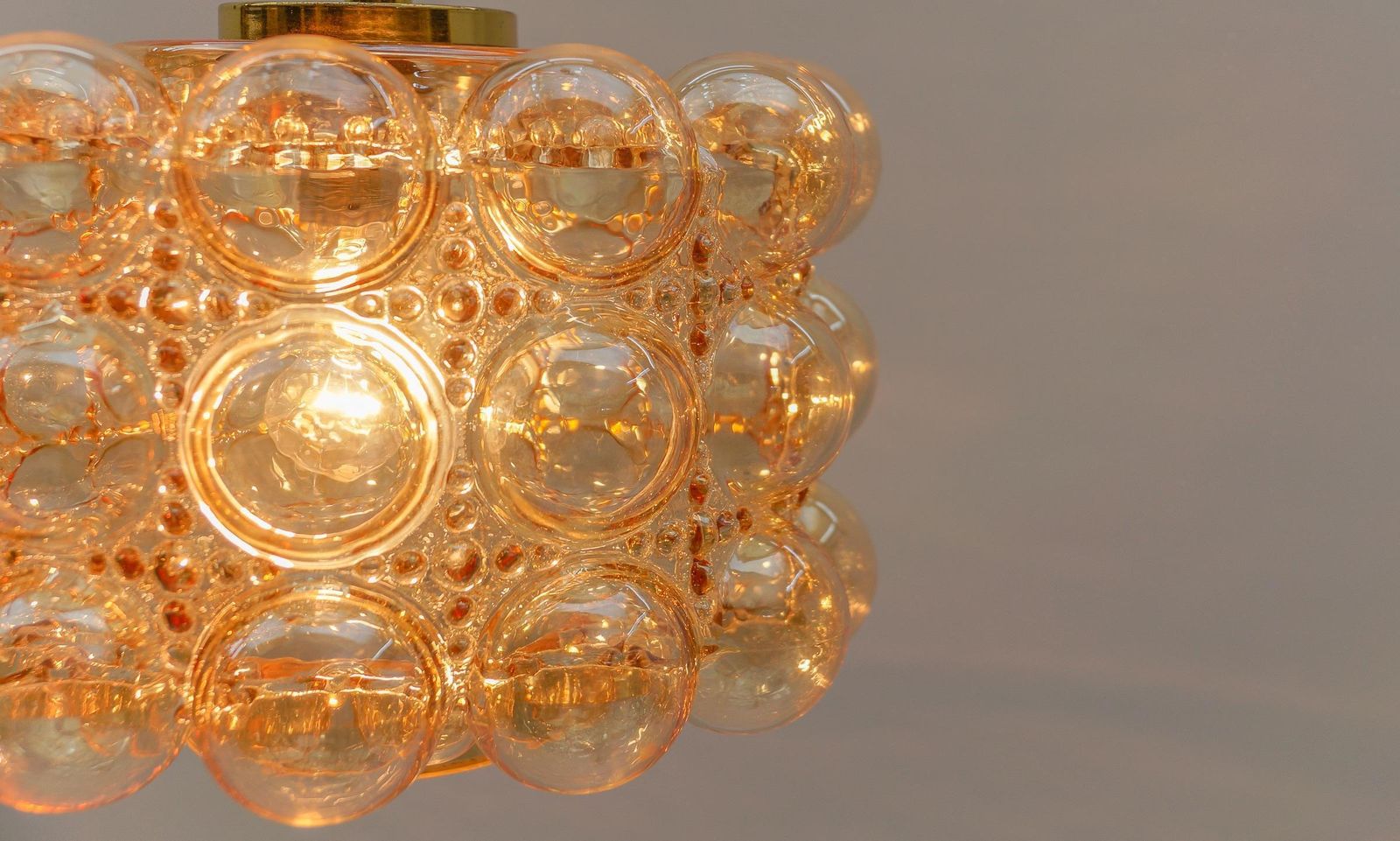 652.0 Large Amber Bubble Glass Ceiling Lamp By Helena Tynell, Limburg Germany 1960s photo