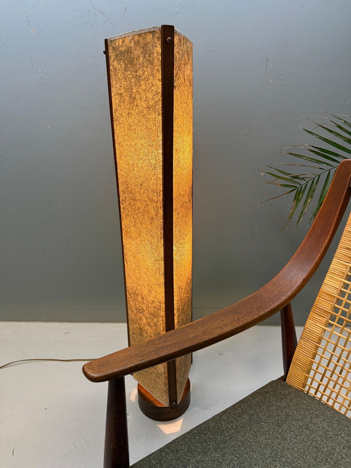 Danish Mid Century Fiberglass And Teak Floor Lamp   1960 photo vintage