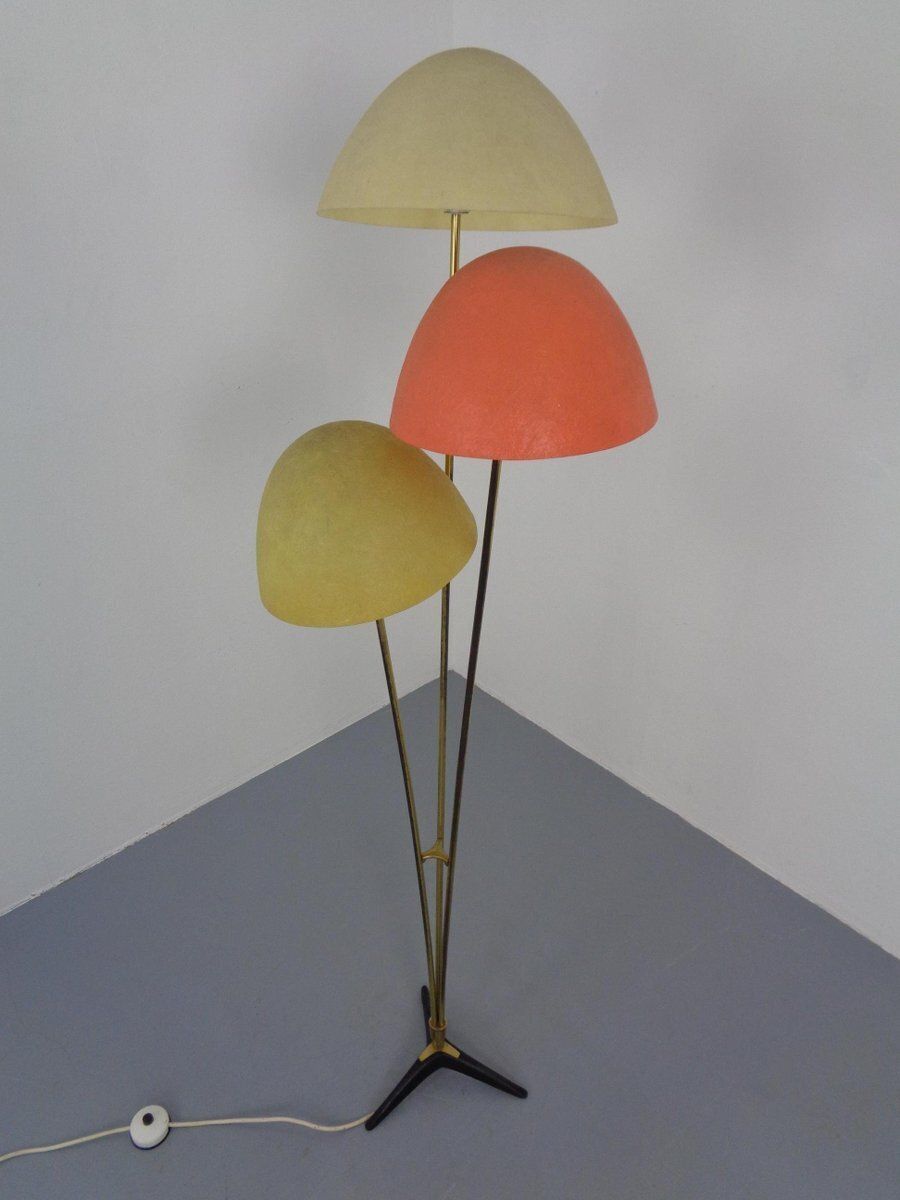 Italian Fiberglass & Brass Floor Lamp, 1950s photo vinterior