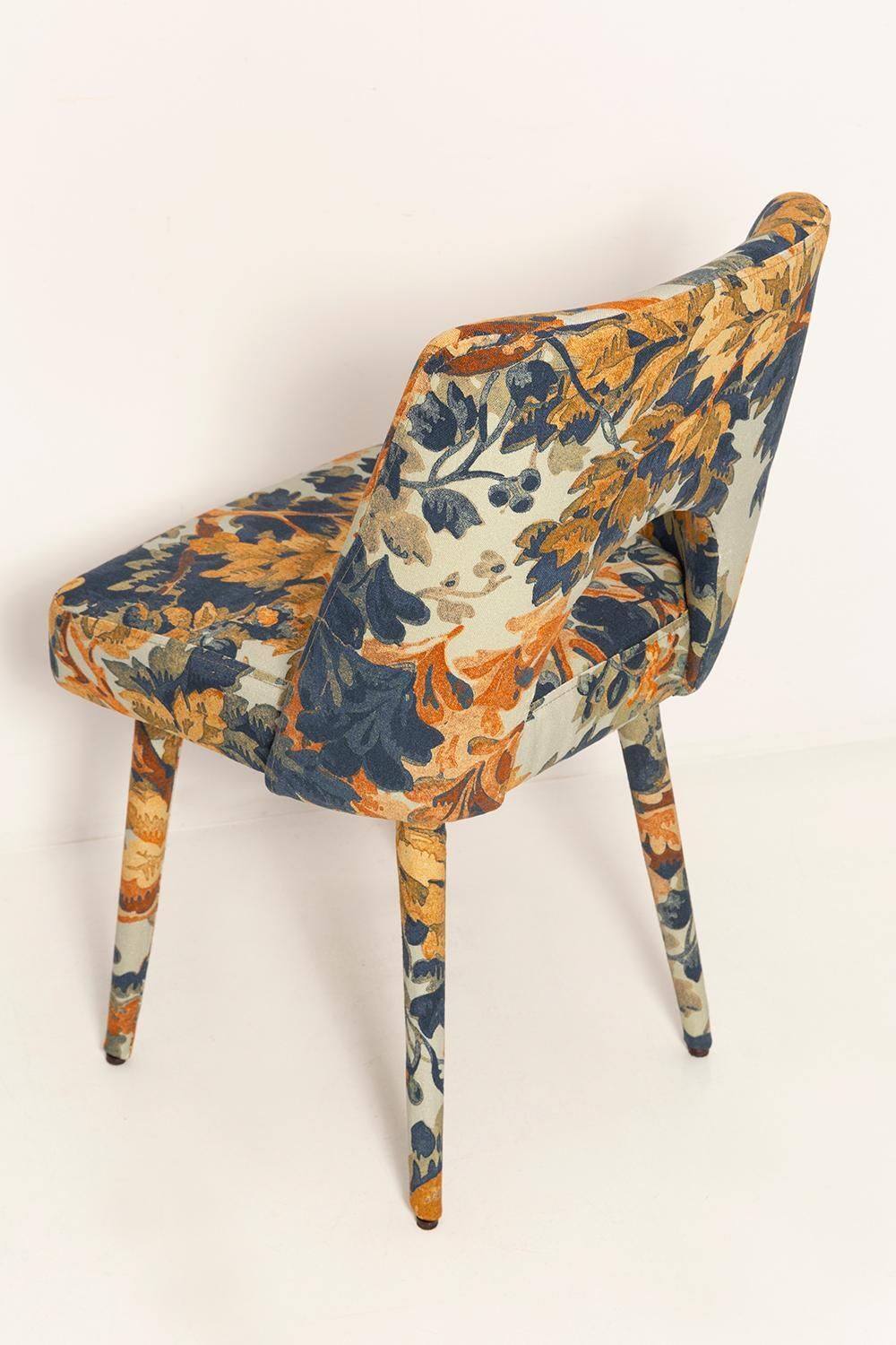 Eight Mid Century Shell Chairs, Fontainebleau Printed Linen By Pierre Frey, 1960 photo Furniture