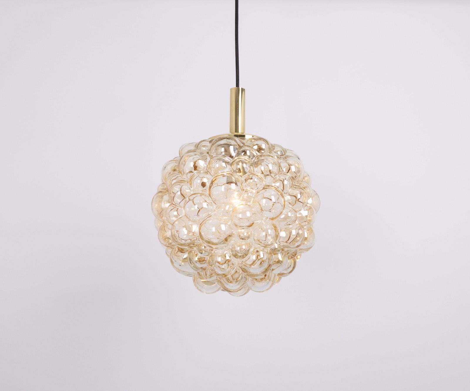 Large Amber Bubble Glass Pendant By Helena Tynell For Limburg, Germany, 1970s photo for sale