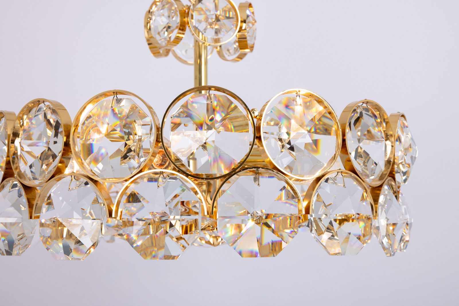 Large Gilt Brass Chandelier, Sciolari Design By Palwa, Germany, 1970s photo vintage