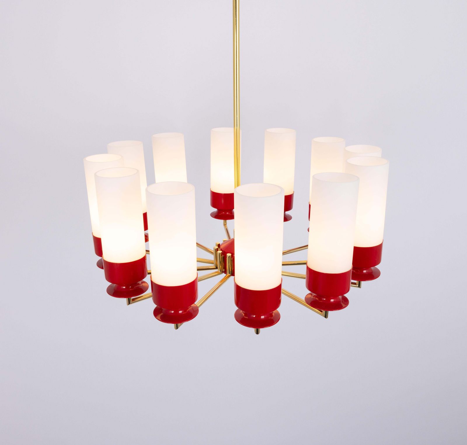 Large Stunning Kaiser Red Sputnik Opal Glass Chandelier, Germany, 1960s photo vintage