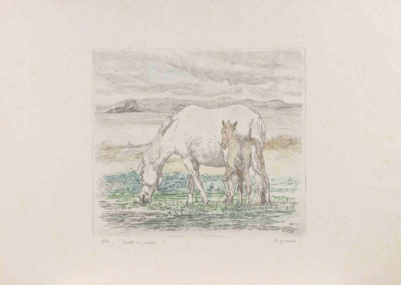 Salvatore Sechi De Gonaremare And Foal   Etching By Salvatore Sechi De Gonare   19771977