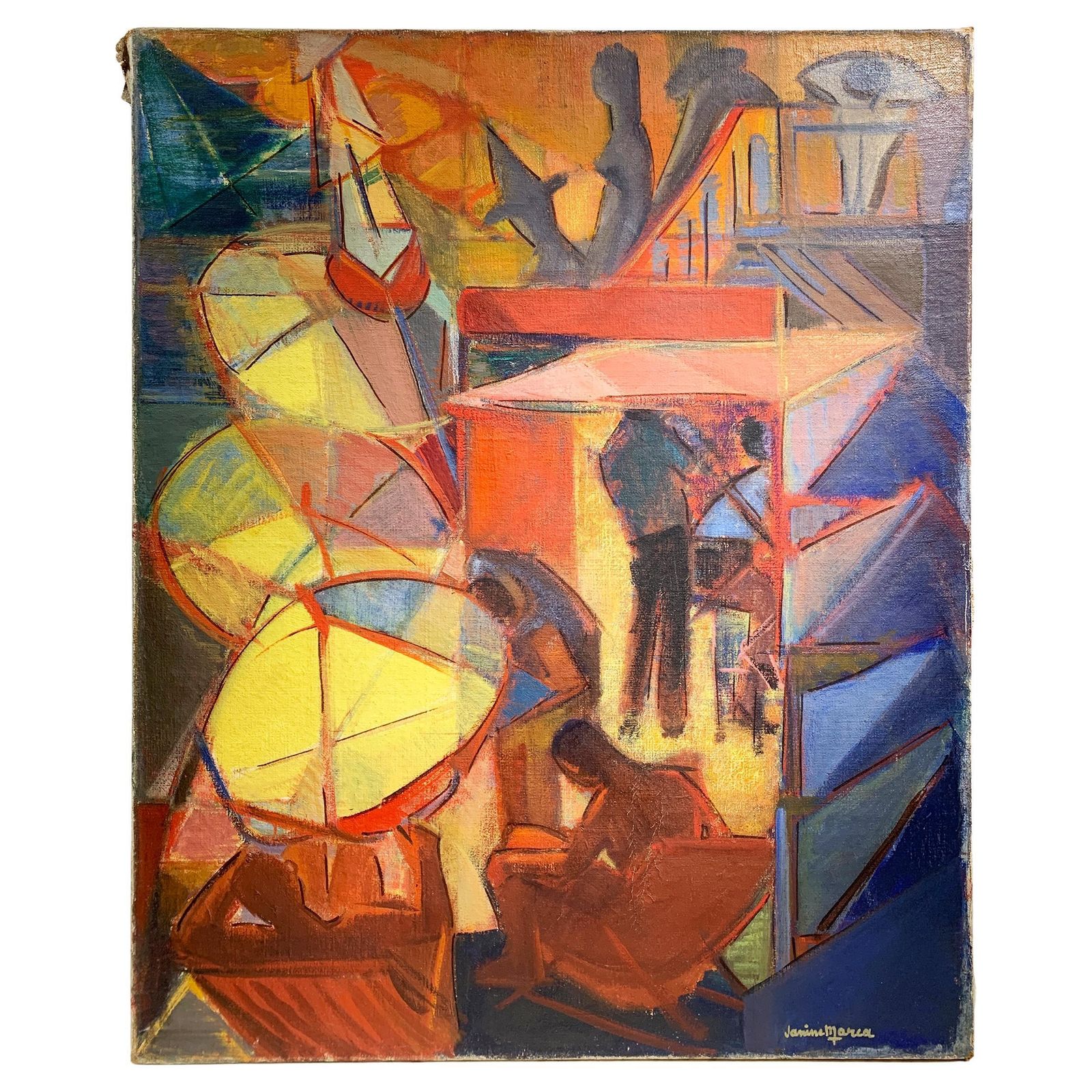 "L'aperitif Aux Sablettes", Oil On Canvas, Signed "Janine Marca", Circa 1940