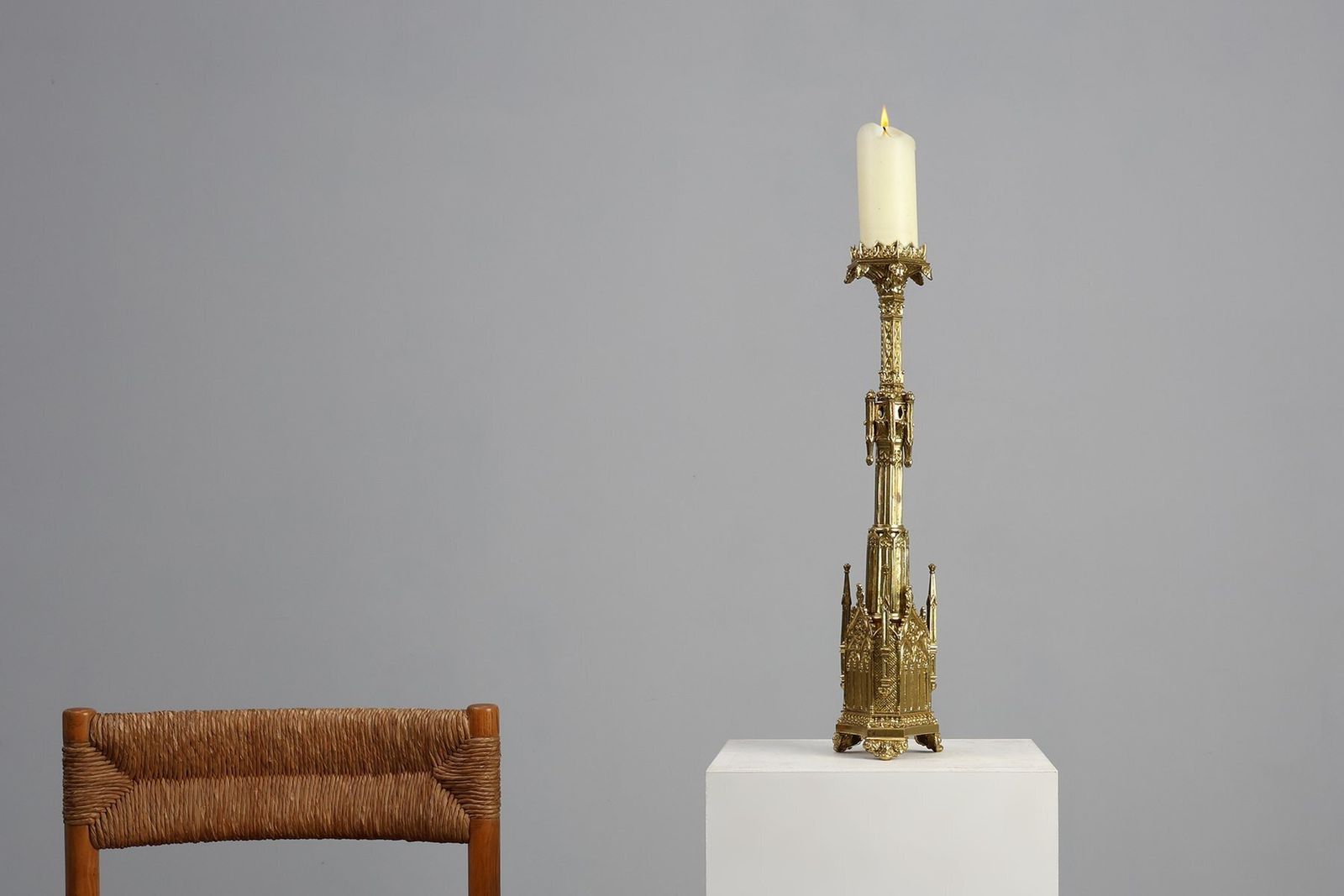 French Neo‑Gothic Copper Church Candleholder, 1880 photo furniture