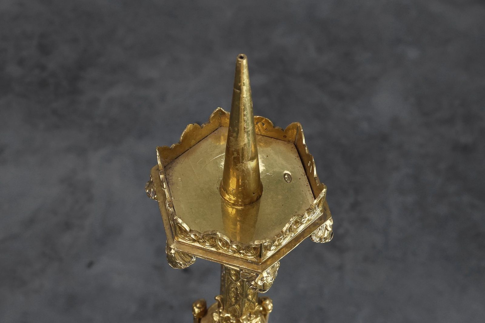 photo for sale French Neo‑Gothic Copper Church Candleholder, 1880