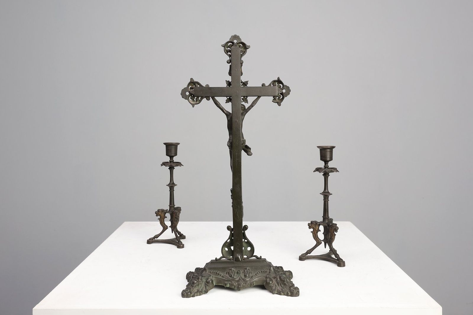 Home Decor Crucifix And Candlesticks By P.L. Vombach, Germany, Set Of 3 photo