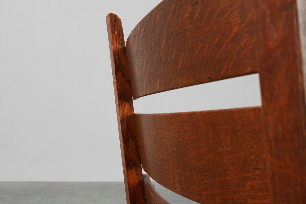 photo furniture Mid Century Modern Brutalist Oak And Wicker Chairs, 1960s, Set Of 2