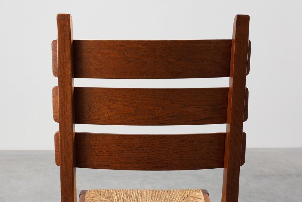 photo for sale Mid Century Modern Brutalist Oak And Wicker Chairs, 1960s, Set Of 2