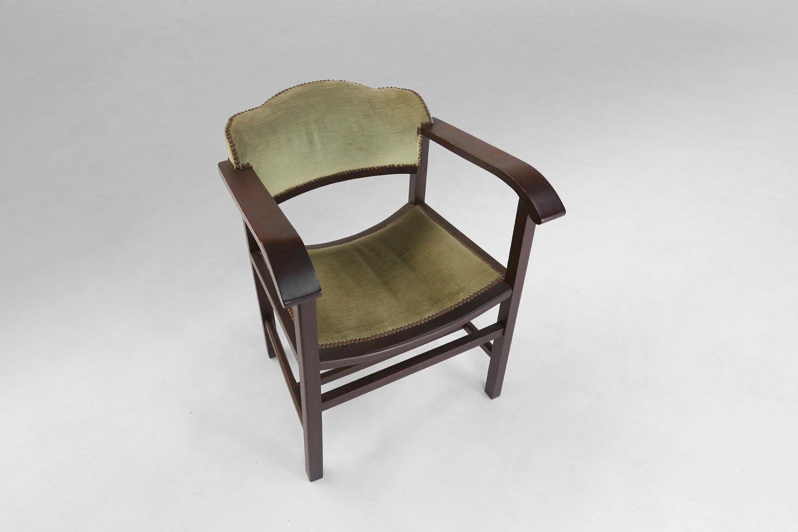 Art Deco Armchair In Black Lacquered Wood And Green Velvet, Belgium, 1930s photo for sale