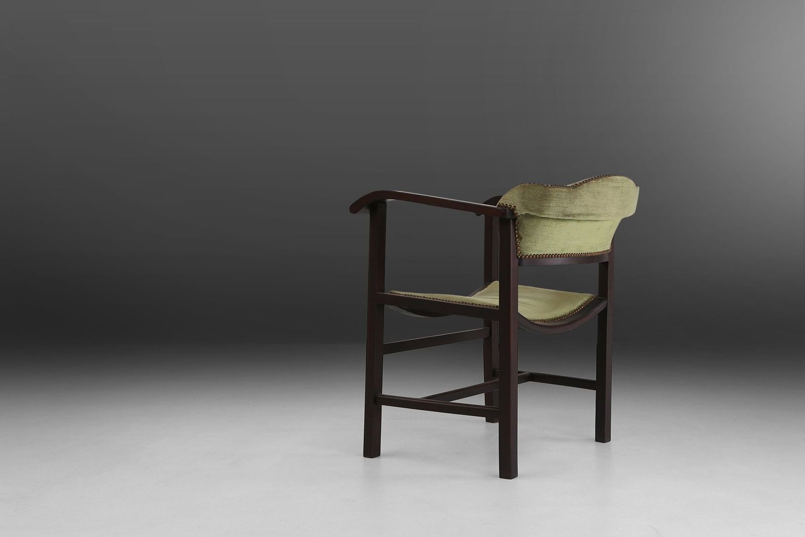 photo furniture Art Deco Armchair In Black Lacquered Wood And Green Velvet, Belgium, 1930s