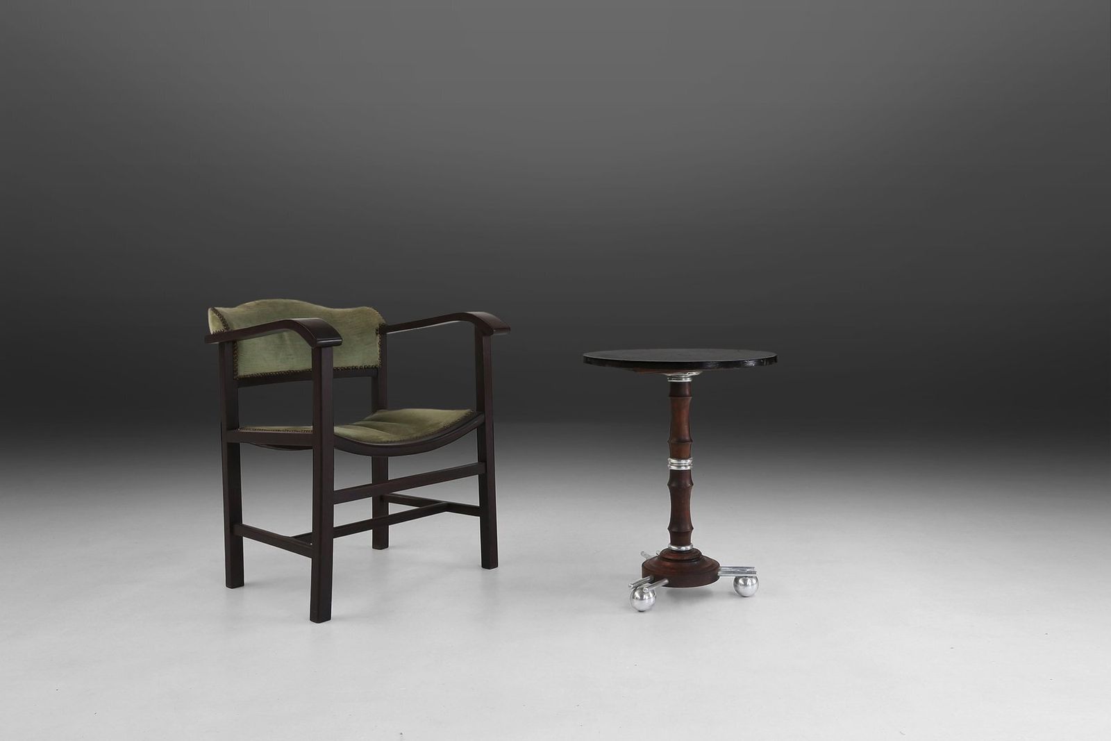 783.0 Art Deco Armchair In Black Lacquered Wood And Green Velvet, Belgium, 1930s photo