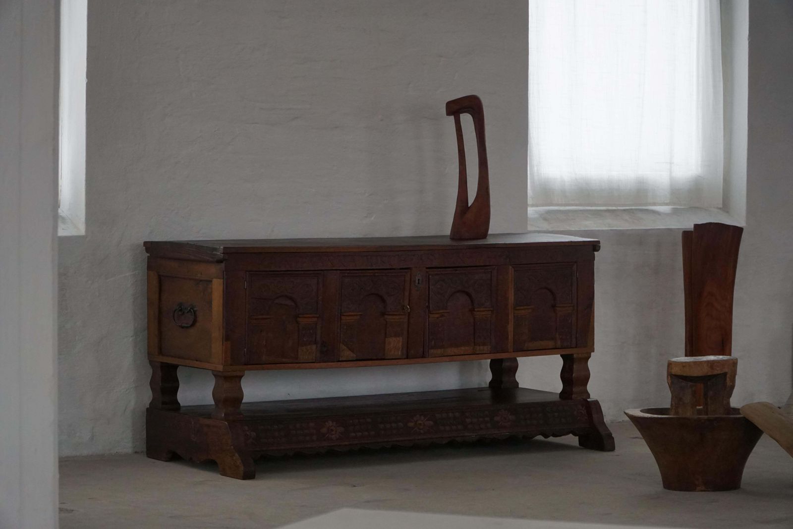 Furniture Early 18th Century, Danish Baroque Oak Sideboard, Carved Details, 1700s 1750s photo