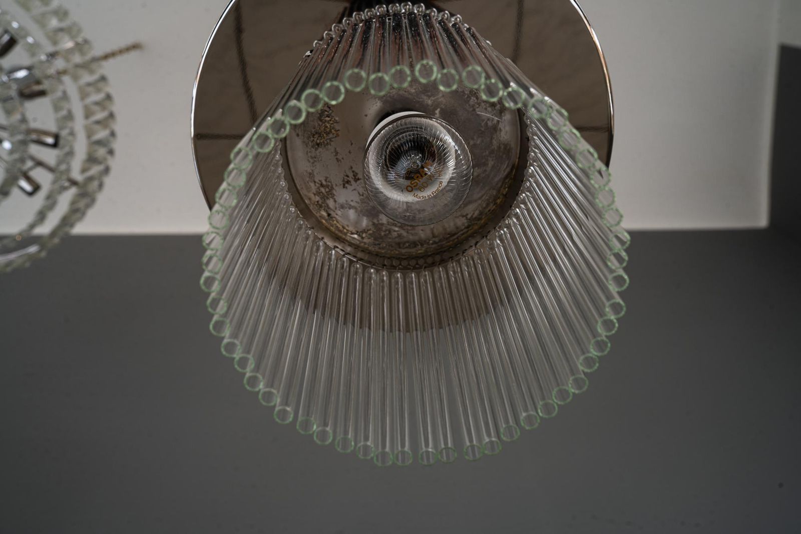 Art Deco Nickel Plated Ceiling Lamp With Glass Sticks Vienna Around 1920s photo Lighting