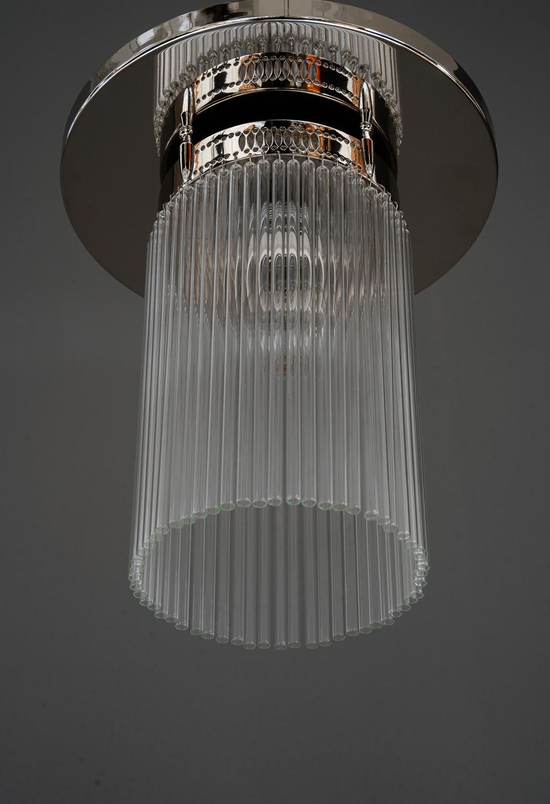 Art Deco Nickel Plated Ceiling Lamp With Glass Sticks Vienna Around 1920s photo buy
