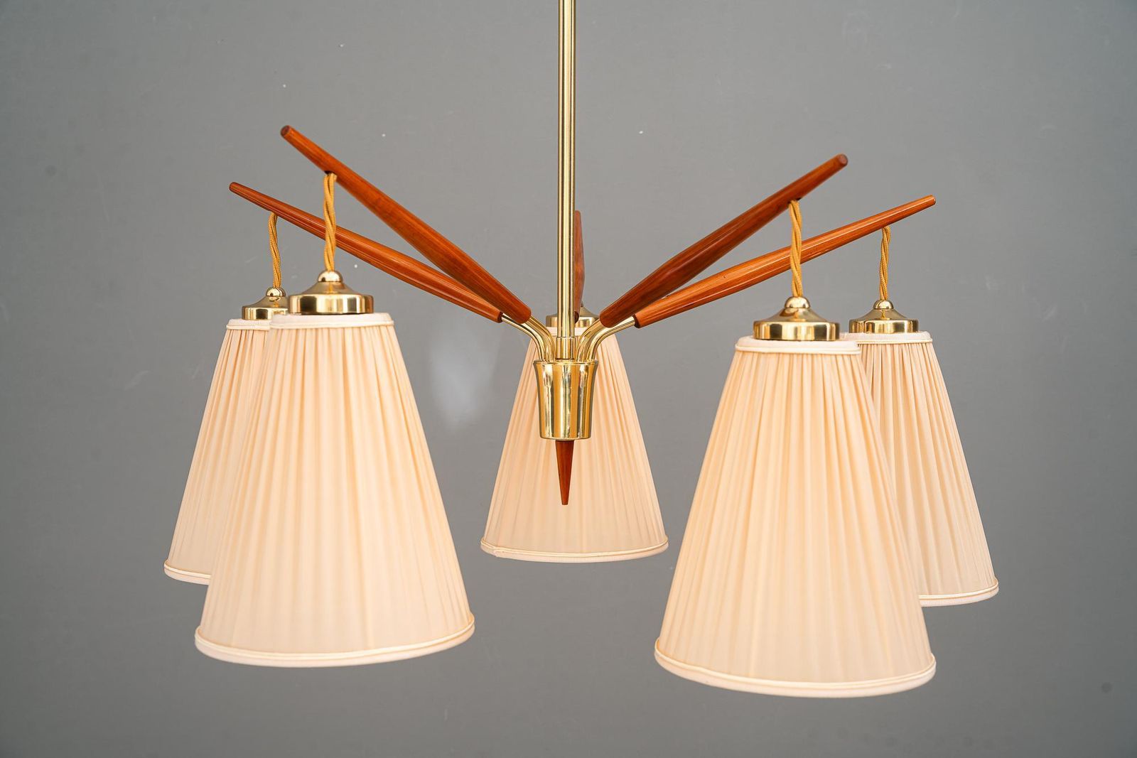 Rupert Nikoll Chandelier With Fabric Shades Vienna Around 1950s photo furniture