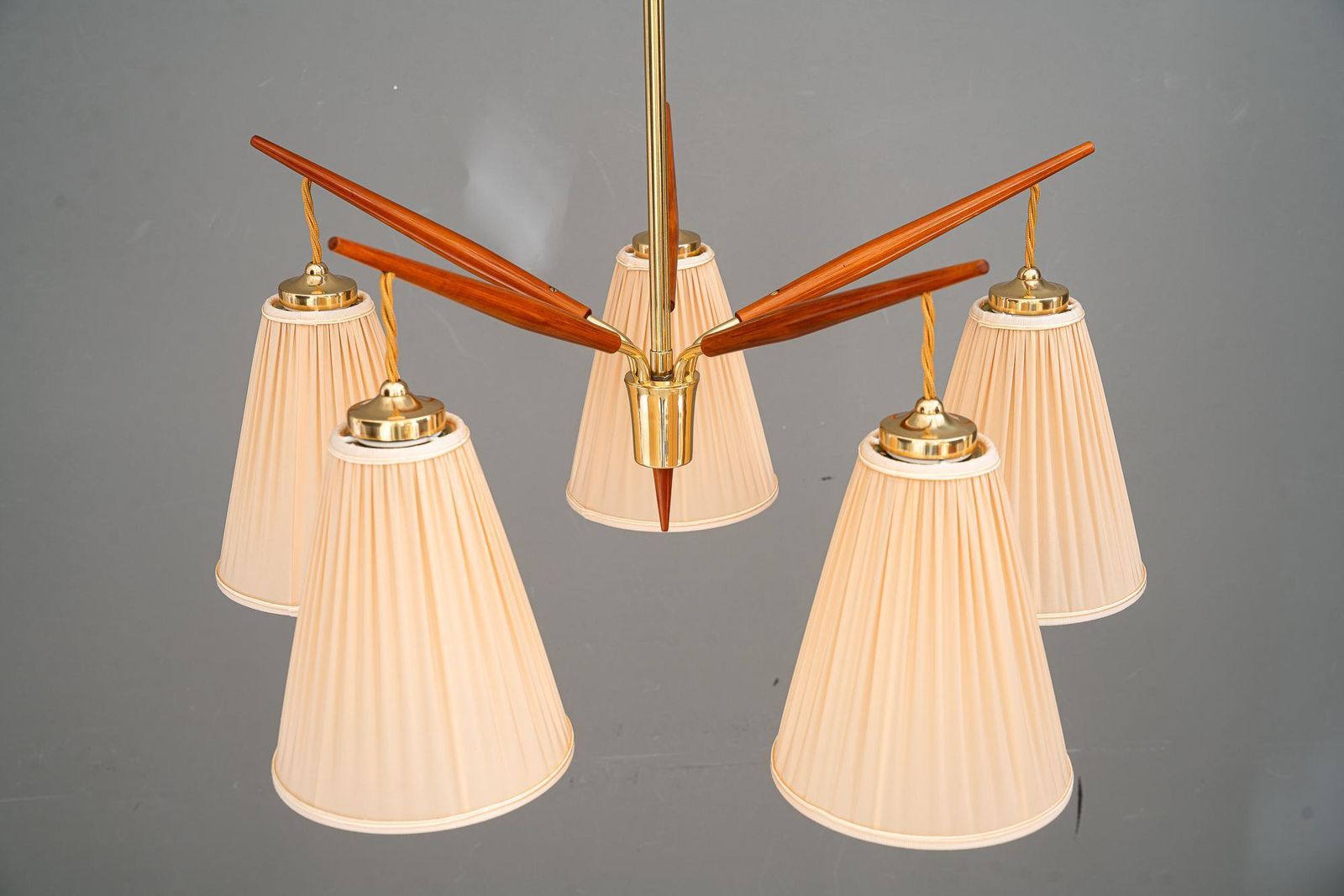 Rupert Nikoll Chandelier With Fabric Shades Vienna Around 1950s photo for sale