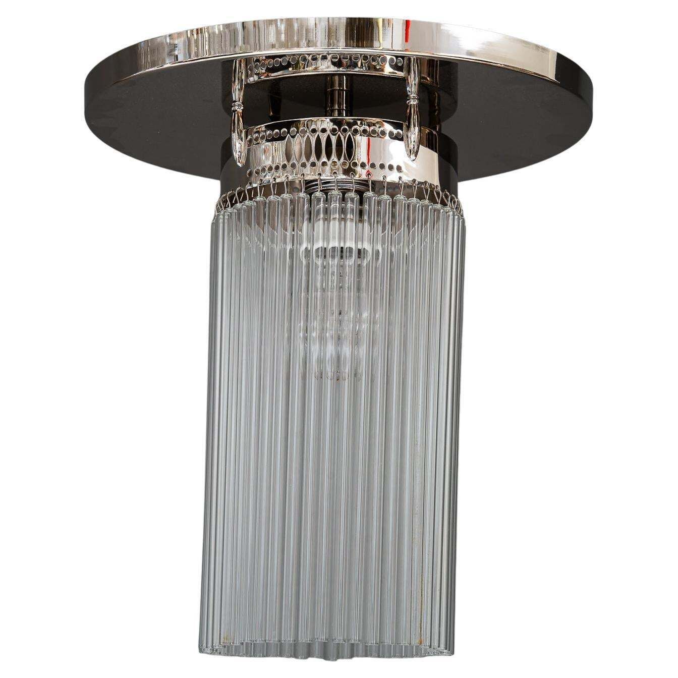 Art Deco Nickel Plated Ceiling Lamp With Glass Sticks Vienna Around 1920s