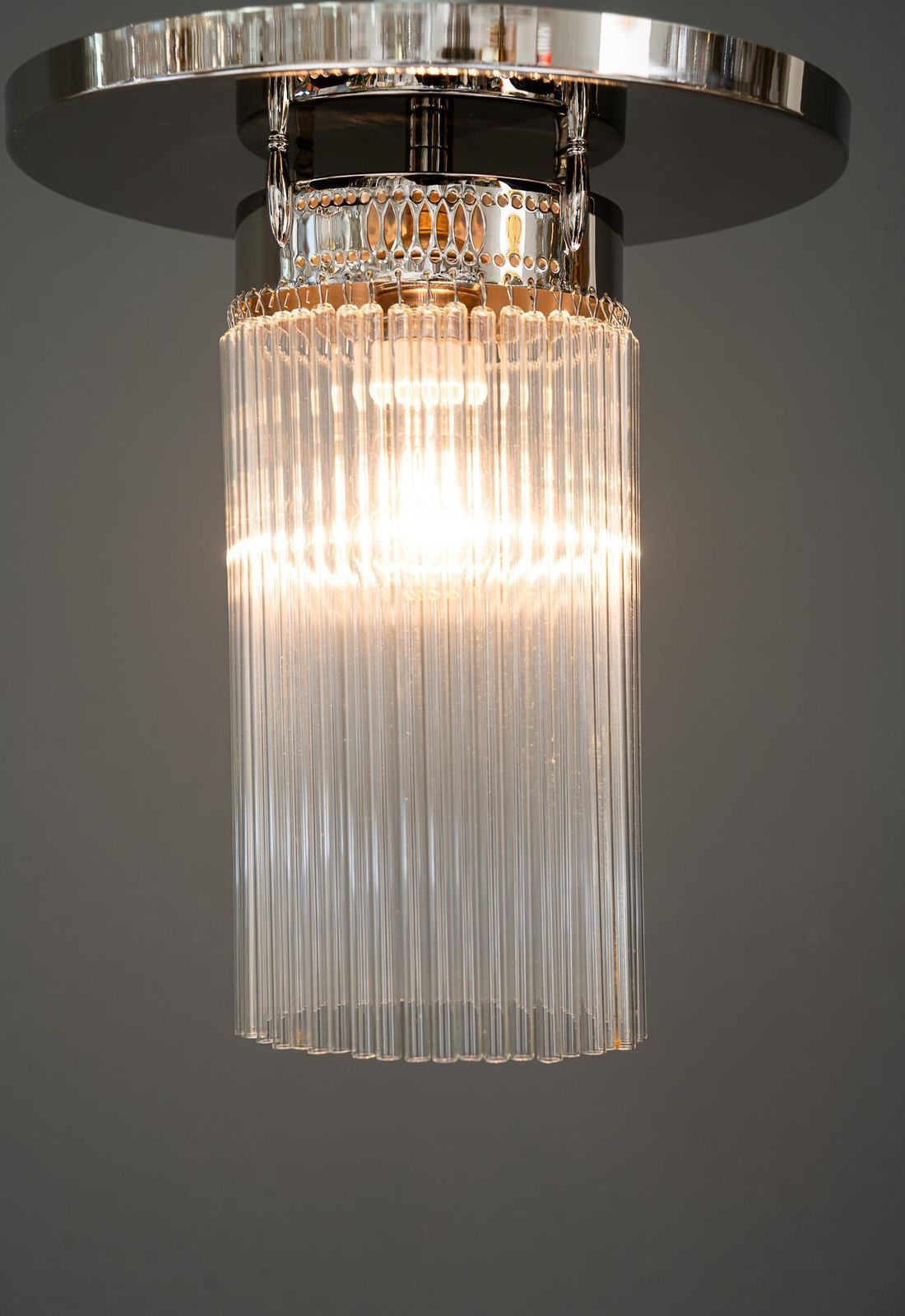 372.0 Art Deco Nickel Plated Ceiling Lamp With Glass Sticks Vienna Around 1920s photo